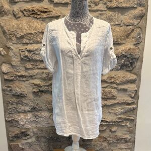 Italy Made White 100% Linen Women's Tunic Top Coverup